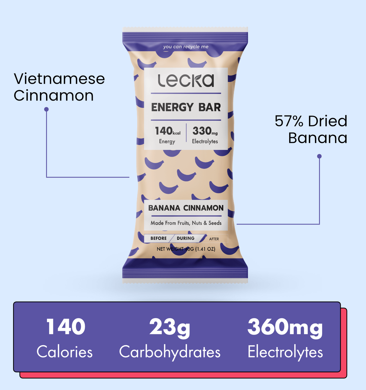 Energy Bar - Banana Cinnamon - Lecka USA - Energy Bar