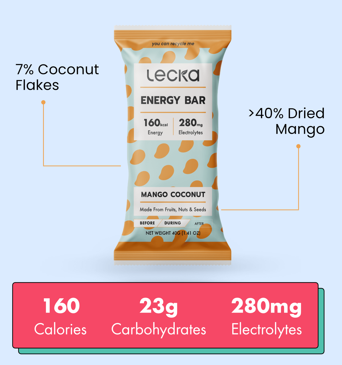 Energy Bar - Mango Coconut - Lecka USA - Energy Bar