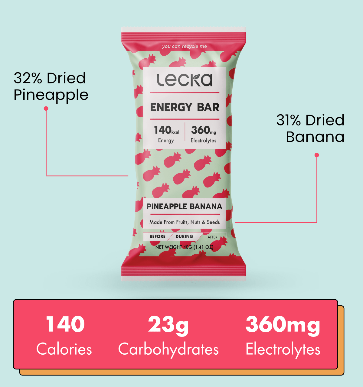 Energy Bar - Pineapple Banana - Lecka USA - Energy Bar